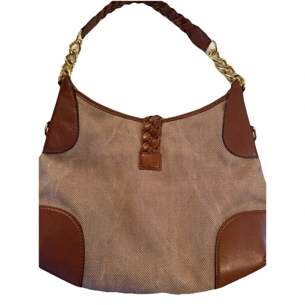 Michael Kors Canvas Hobo Brown Purse‎ Jet Set Braided Leather Shoulder Bag